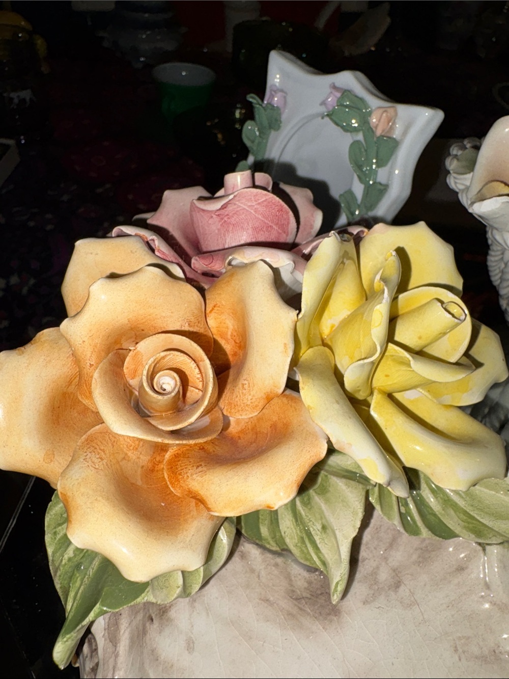 3D Ceramic Flowers Home Decor Bundle Soap Dish 2 Frames & A Basket Made In Italy - Picture 9 of 9